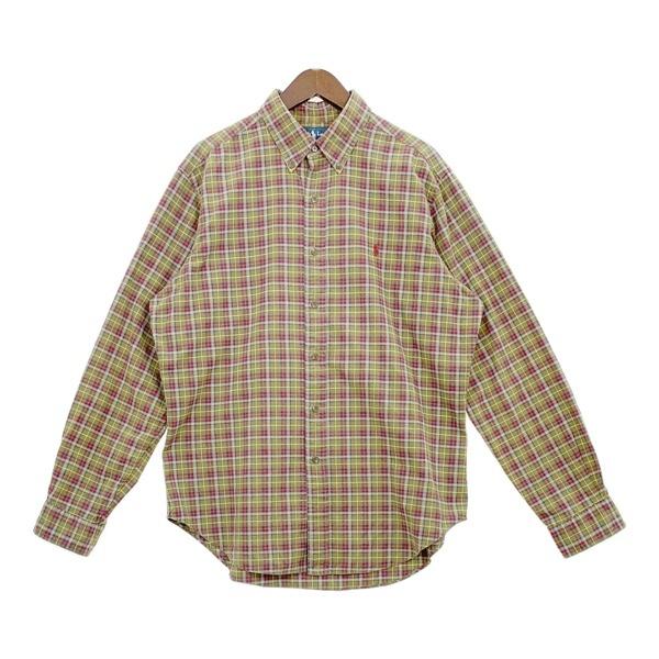 RALPH LAUREN ラルフローレン チェック シャツ ボタンダウン メンズ Lサイズ カーキ系 トップス DM19580■