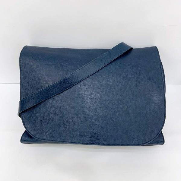 【中古】JIL SANDER ジルサンダー レザーフラップメッセンジャーバッグ クロスボディバッグ 革 メンズ  ネイビー 鞄 DF19362■