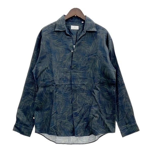 COLONY CLOTHING コロニークロージング スキッパーリネンシャツ 長袖 プールサイドシャツ リーフ メンズ Mサイズ ネイビー トップス DM19457■