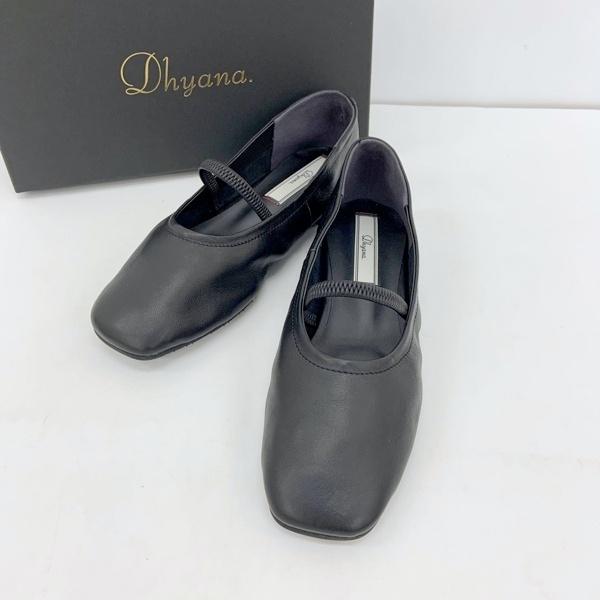 Dhyana. ディアナドット フラットシューズ バレエシューズ ソフトレザーストラップシューズ 羊革 レディース 24cm ブラック 靴 DF20165■