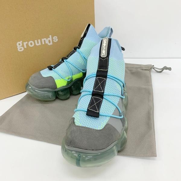 grounds グラウンズ スニーカー シューズ ミッドカット jewelry stone レディース 25cm ブルー 靴 DF20168■
