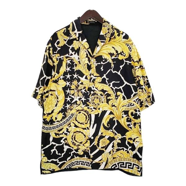 VERSACE ヴェルサーチェ シルク 半袖 シャツ Savage Barocco Printed Shirt A83878 メンズ サイズ39 ブラック系 トップス DM20101■