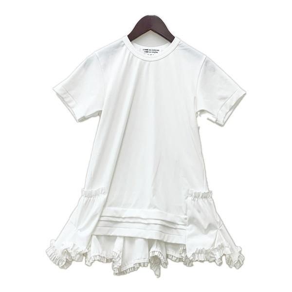 COMMEdesGARCONS コムデギャルソン 裾フリルデザイン 半袖カットソー Tシャツワンピース RA-T015  レディース XSサイズ ホワイト トップス DL20149■