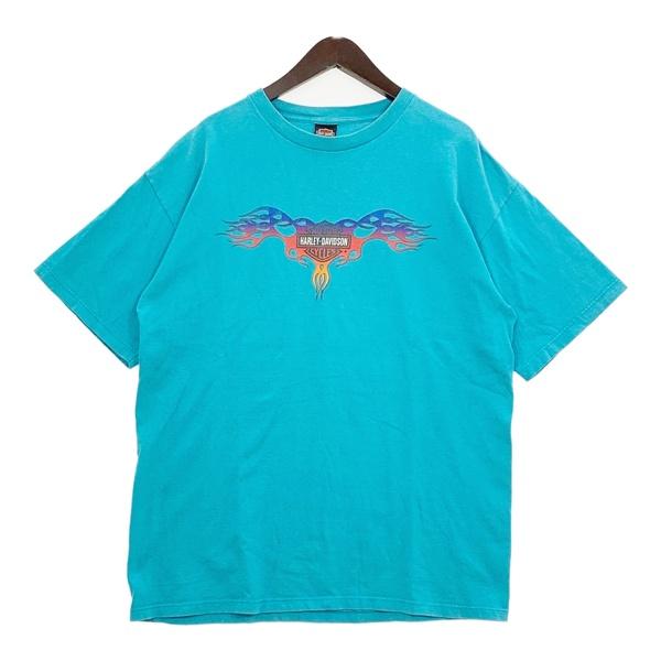 HARLEY DAVIDSON ハーレーダビッドソン 90s Tシャツ カットソー メンズ XLサイズ ターコイズブルー トップス DM20096■