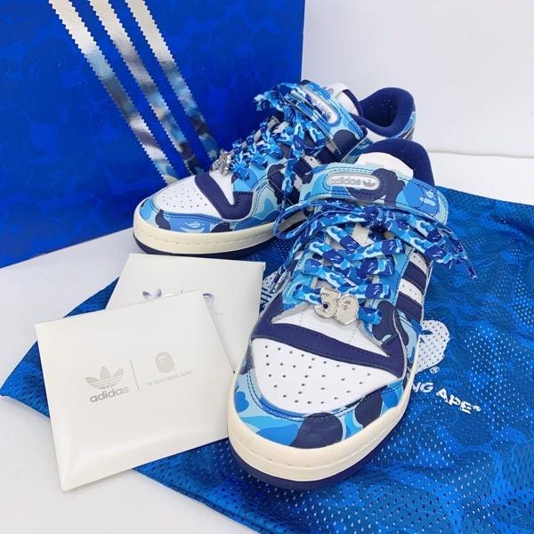 adidas アディダス A BATHING APE エイプ FORUM 84 BAPE LOW スニーカー シューズ メンズ 27cm ブルー 靴 DF20130■