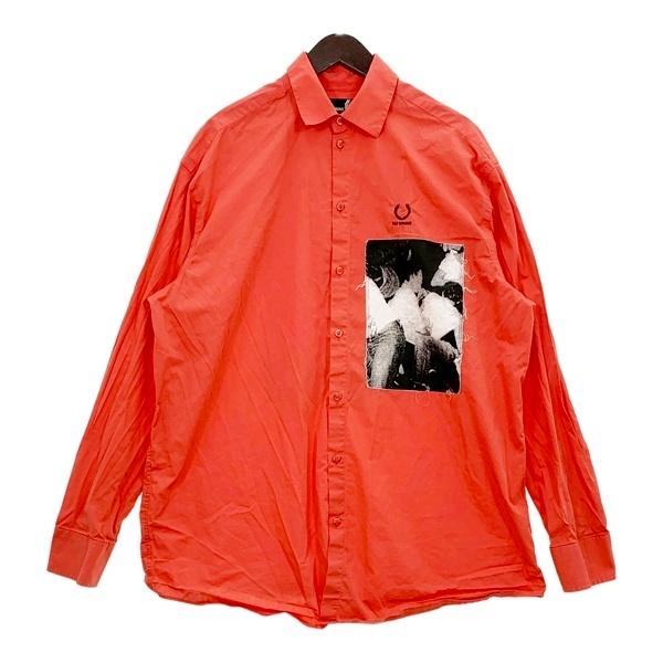 RAF SIMONS ラフシモンズ FRED PERRY フレッドペリー シャツ OVERSIZED PATCHED LS SHIRT メンズ Sサイズ レッド トップス DM20300■