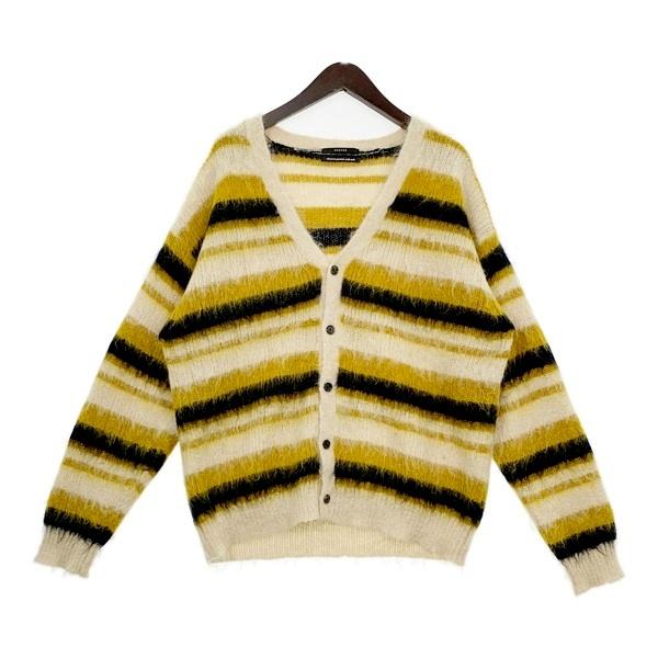 UNUSED アンユーズド モヘア ニットカーディガン 5G border knit cardigan US1650 メンズ サイズ3 イエロー トップス DM20393■