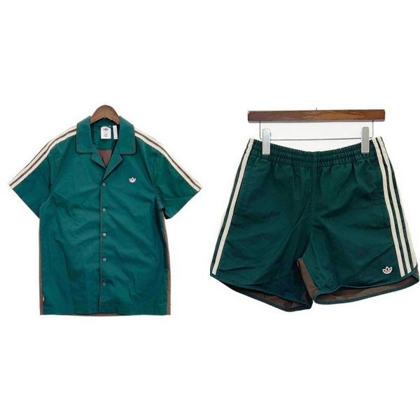 adidas アディダス CLOTbyEdisonchen クロット ボウリングシャツ マッチングショーツ セットアップ メンズ Sサイズ グリーン 上下セットアップ DM20178■