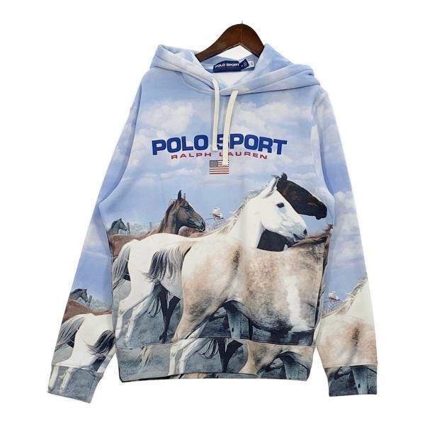 POLO SPORT ポロスポーツ パーカー フーディ ワイルドホーシズ 馬 長袖 ポケット付 ロゴ メンズ Mサイズ ライトブルー トップス DM20332■