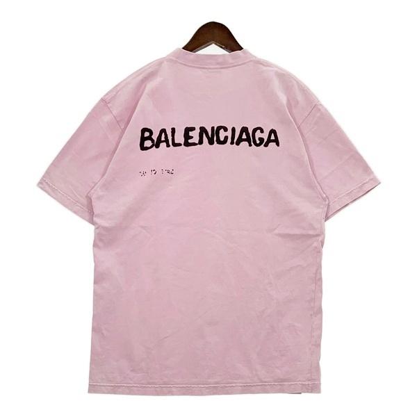 BALENCIAGA バレンシアガ ハンドドローイングラージフィット Tシャツ 半袖カットソー ロゴ XXS ピンク トップス DM20185■