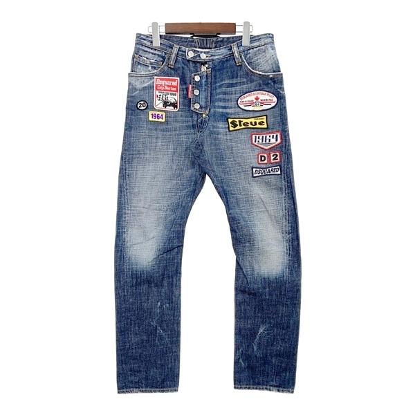DSQUARED2 ディースクエアード ジーンズ ワッペン付きデニムパンツ ストレート Ｇパン D2 メンズ サイズ46 ボトムス DM20334■