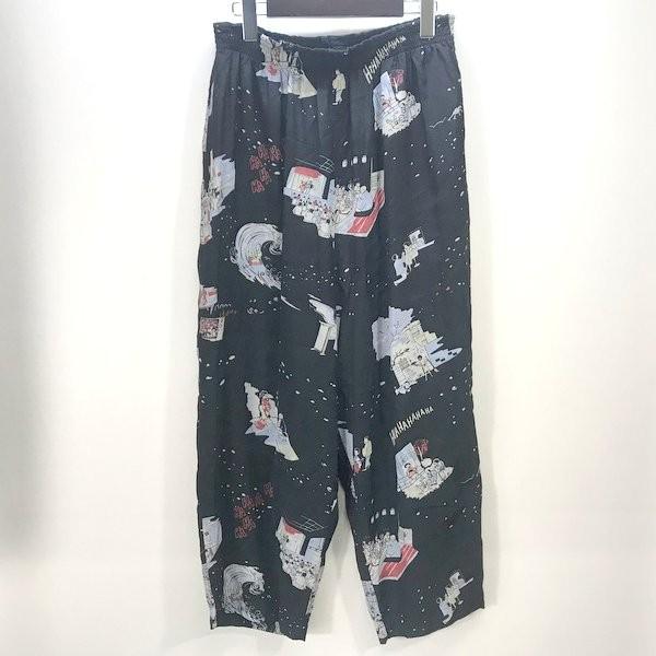 PORTER CLASSIC SHOW FOLK ALOHA PANTS ショーフォーク アロハパンツ イージーパンツ 総柄 メンズ Lサイズ  ブラック ポータークラシック ボトム A8375◆