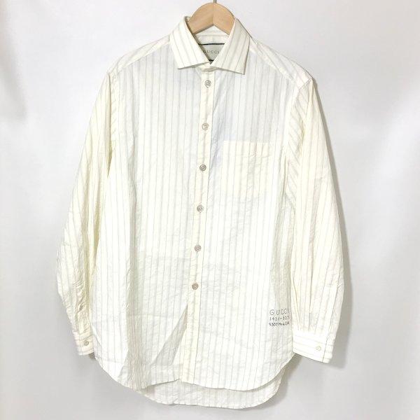 GUCCI 19AW L/S STRIPE SHIRT ロゴ刺繍 ストライプシャツ 長袖シャツ