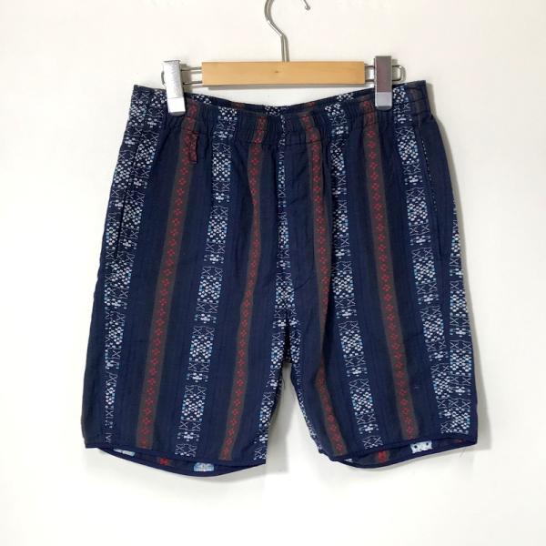 Rough&Tumble ハーフパンツ 短パン ショートパンツ 総柄 ストライプ カジュアル 古着 メンズ Sサイズ ネイビー ラフアンドタンブル ボトムス A10501◆