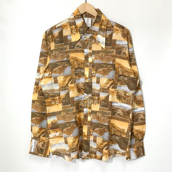 Alife Carifornia 柄シャツ 長袖 ボタンダウンシャツ 総柄 レトロ カジュアル 薄手 メンズ 実寸参照 ブラウン系 アルフィ トップス A3954◆