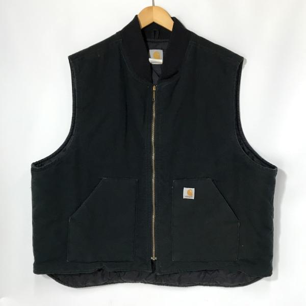 Carhartt 中綿ベスト ダックベスト 裏キルティング ワークベスト 無地 シンプル カジュアル 古着 メンズ 3XL ブラック カーハート アウター A13332◆