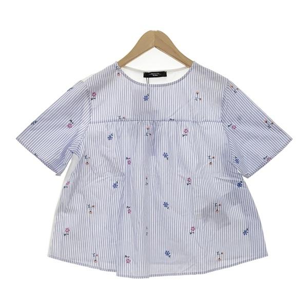Weekend Max Mara ウィークエンド マックスマーラ 半袖カットソー 美品 新品同様 EDITTA フラワー刺繍 レディース XSサイズ ブルー ホワイト トップス DL19321■