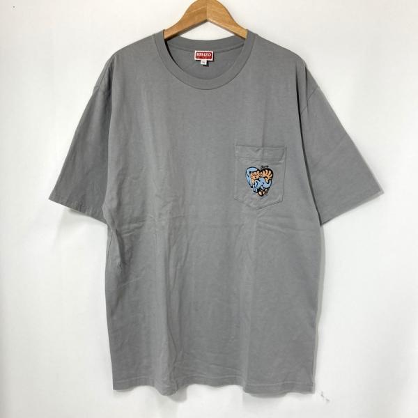 KENZO ケンゾー Tシャツ 半袖 クルーネック Jungle Heart ポケット FE65TS2854SG メンズ XLサイズ グレー トップス A16207◆