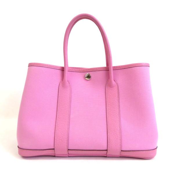 Hermes エルメス ガーデンパーティtpm M刻 2009 トワルオフィシエ ピンク レディース 中古 ハンドバッグ 入手困難 ミニバッグ バック He0667
