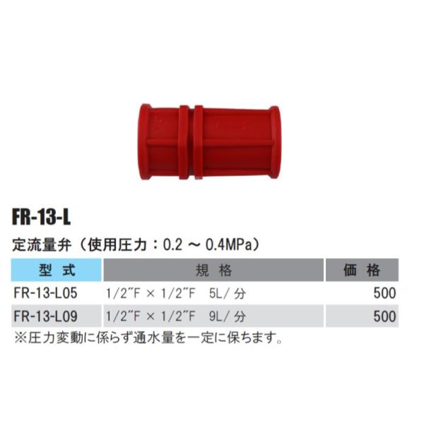 定流量弁（使用圧力： 0.2 〜 0.4MPa）　FR-13-L09