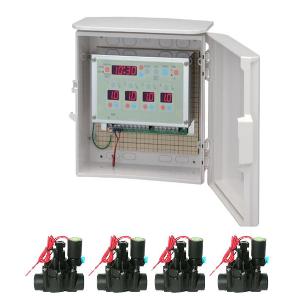 オートレインタイムスイッチ4系統電磁弁25ΦAC24V−4台セット FV401-AC24 入力AC100/200V　出力AC24V