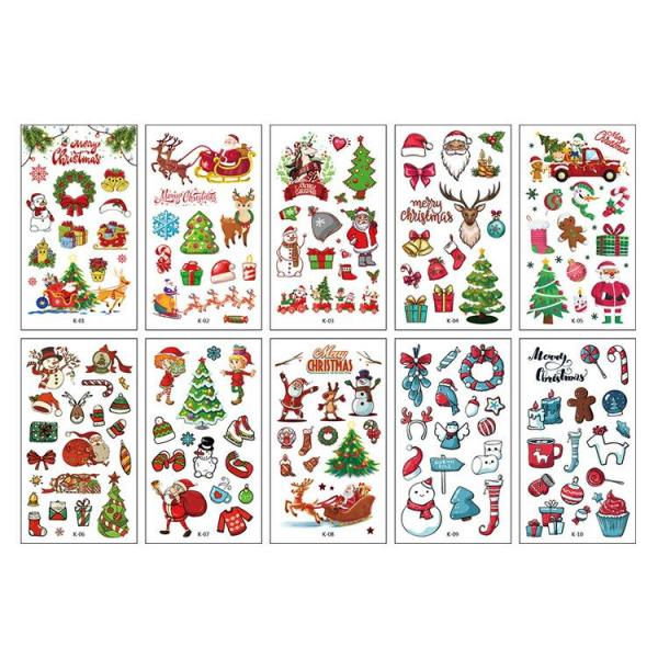 【10枚セット】X'masボディシール ステッカー クリスマス デコレーション ボディーペイントタトゥー 学生 パーティー 仮装 コスプレ