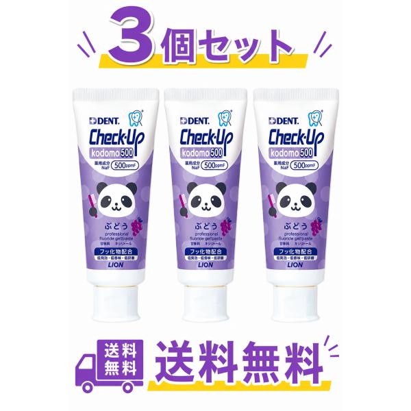 ライオン歯科材 子ども用ハミガキ粉 デント チェックアップ コドモ 500 60g (歯科用・医薬部外品) #ぶどう 白 グレープ （3本）
