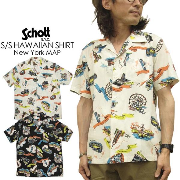 トップス Schott Aloha Shirt NEW YORK CITY S size Schott Vintage Aloha Shirt Navy M Rayon Unisex Very Good