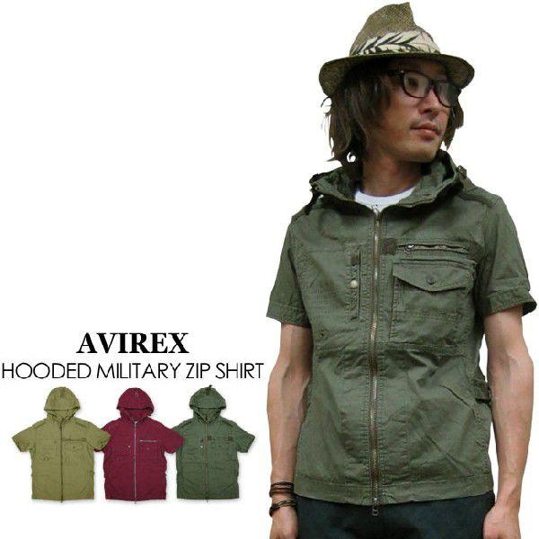 シャツ メンズ /AVIREX アヴィレックス 半袖 フード ミリタリージップ シャツ ジャケット