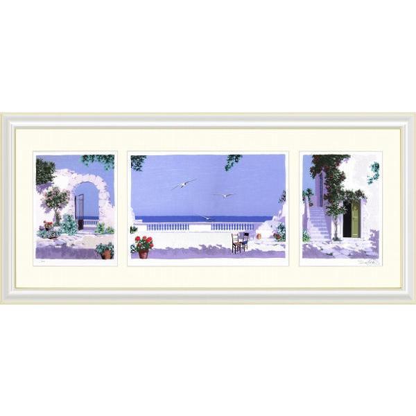 サルボ『エーゲ海・パノラマ』ミクストメディア 【絵画 額付 サルボ『エーゲ海・パノラマ』ミクストメディア 【絵画 額付