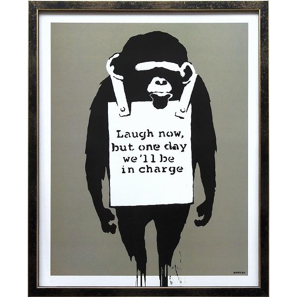 バンクシー/Laugh now，・複製画高級額装 バンクシー『LAUGH NOW』複製画 【絵画 額付 新品 版画