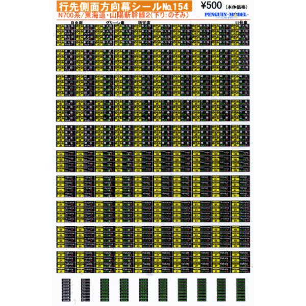 行先側面方向幕シール N700系/東海道・山陽新幹線2(下り：のぞみ) [PG