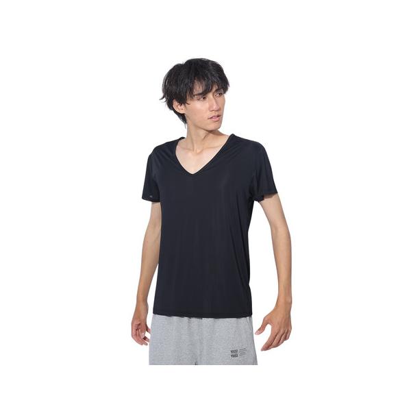 クー（Coo.）（メンズ）ドライプラスクール 半袖Vネックシャツ 891CO4GC0007 BLK 黒 白 S-3L