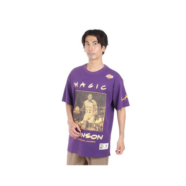 ミッチェルアンドネス（Mitchell&amp;Ness）（メンズ）マジック・ジョンソン レイカーズ プレミアム プレイヤー 半袖Tシャツ TCRW6611-LALEJSPURP