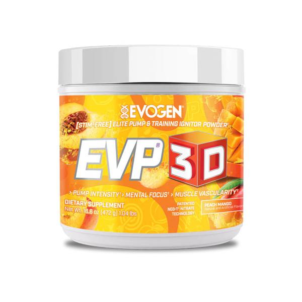 EVP 3D  ノンスティム プレワークアウト ピーチマンゴー 472g  EVOGEN エボジェン プレワークアウト パンプ 筋トレ ボディメイク スポーツサプリ
