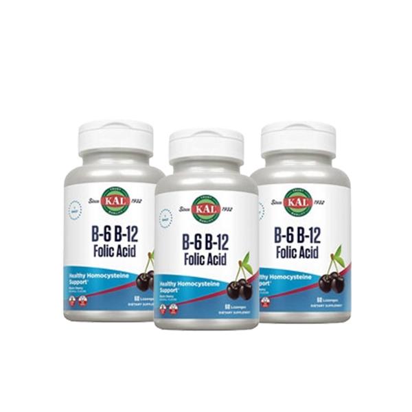【3個セット】ビタミンB6、B12＆葉酸トローチ（ホモシステインバスター） B-6, B-12, Folic Acid Lozenge 60粒  KAL カル   ビタミンサプリ