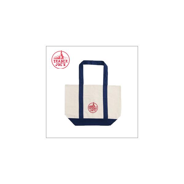 トレーダージョーズ USAアメリカ TRADER JOE'S キャンバス トートバッグ ホワイト×ネイビー 通常宅配便 追跡番号有 送料無料