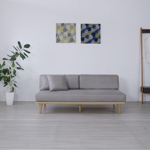 ソファー 2人掛け 約幅165〜193cm ナチュラル×グレー 木製脚付き