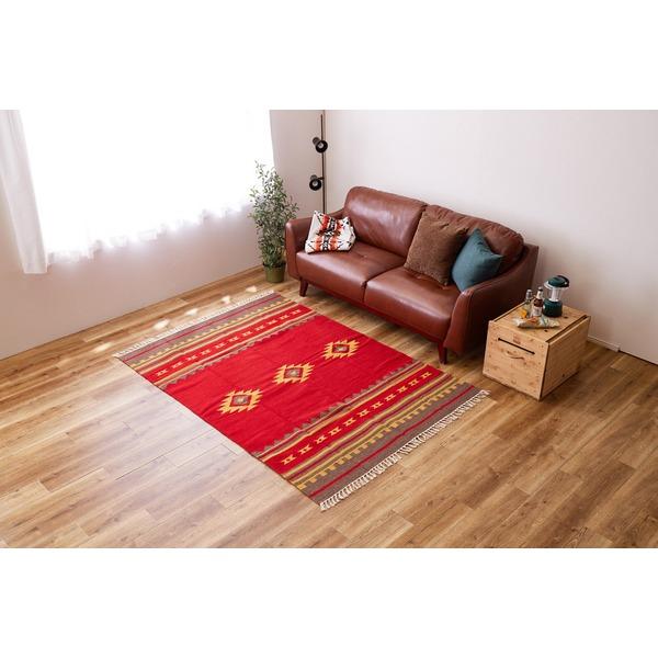ラグマット 絨毯 約140×200cm レッド アンシュ ウール100％ ホット 