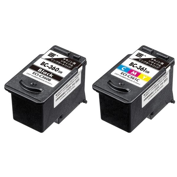 【日本郵便倉庫より365日発送】BC-360　ブラック　BC-361　カラー　各1個　計2個セット　エコリカ　リサイクルインク　ECI-C360B　ECI-C361C　互換