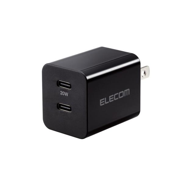 エレコム MPA-ACCP35BK USB Type-C 充電器 ブラック PD対応  スイングプラグ 最大出力20W タイプC×2 小型