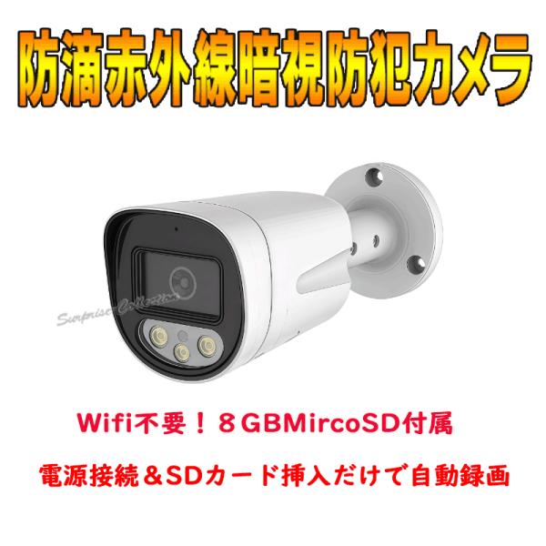 防犯カメラ 8GBMicroSDカード付き 監視カメラ 防滴 SDカード録画