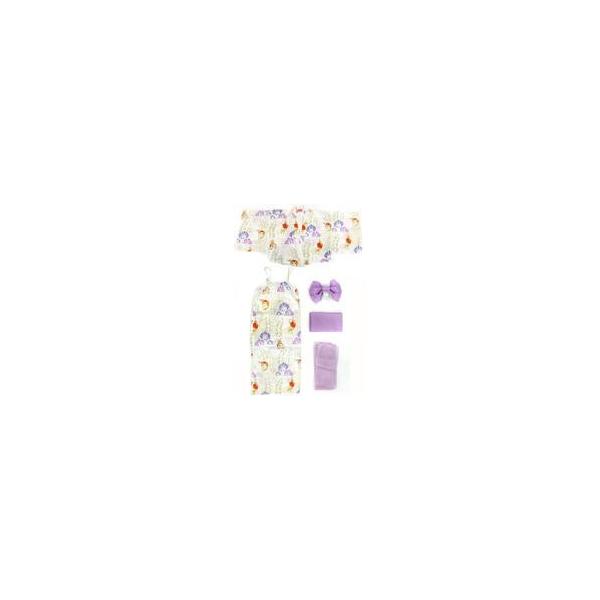 中古衣類 クレオ 浴衣セット ホワイト×パープル レディースM-Lサイズ