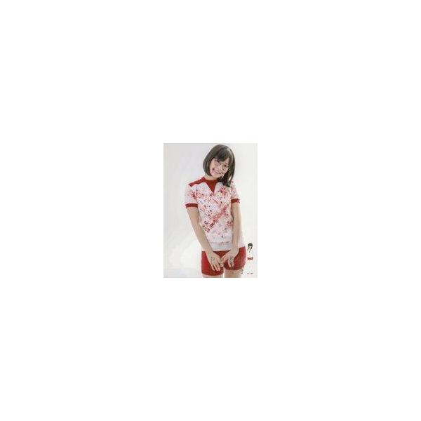 中古生写真(女性) 山下まみ(佐藤さん)/膝上・衣装白・赤・両手下・顔かしげ・笑顔・キャラクターショット/舞台「爆走おとな小学生第六回全校集