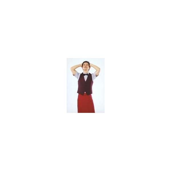 中古生写真(男性) 鶏冠井孝介(シェフ闇崎)/膝上・衣装赤.白・両手頭・顔上げ・背景白/舞台「昆虫戦士コンチュウジャー2〜激突!恐怖の戦士、ネオ
