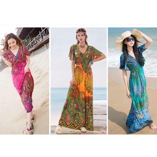 翌日発送 レディース マキシワンピ ドレス チュニックワンピース ロングドレス ビーチワンピース Vネック 民族風 総柄 旅行 海 N Stq 147 Susuki Shop 通販 Yahoo ショッピング