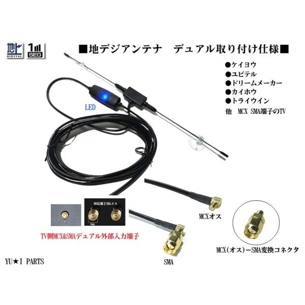 【商品説明】持ち運びが容易で配線作業が必要の無い楽々吸盤メタルポール式　ワンセグ・フルセグ兼用ブースター内臓地デジアンテナです。SMA変換プラグが付いていますので幅広い機種に対応します。特徴としてはエレメントが金属製で3分割にでき耐久性に優...