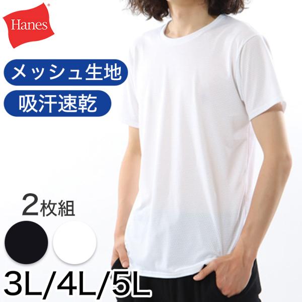 Hanes ヘインズ クルーネック Tシャツ メッシュ 2枚組 3L 4L 5L