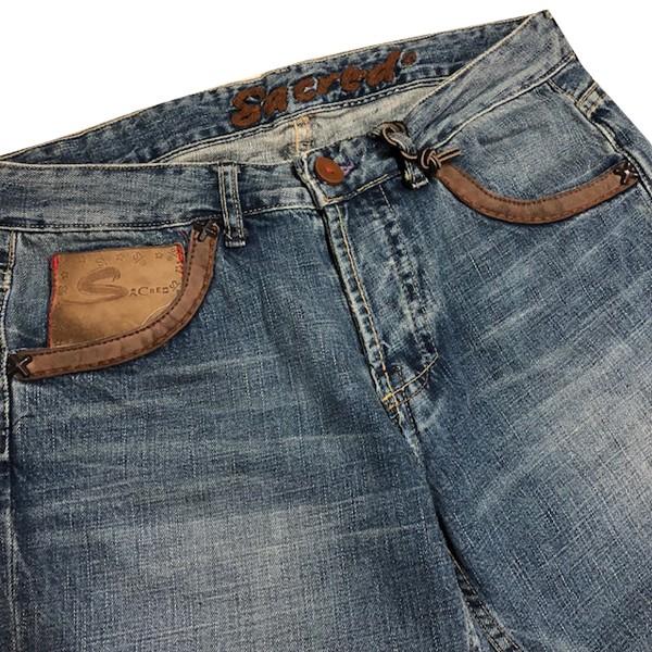 madness古着ダークブルー リペアデザイン デニム32ウエスト Tucked slit denim (Blue)