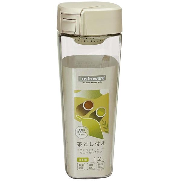 岩崎工業 ラストロウェア 冷水筒 シームレス ピッチャー 1.2L サンドベージュ 縦横置きできる 茶こし付 ワンタッチオープン ドアポケットに入る 熱湯OK 防汚加工 広口 幅9.2×奥行9.2×高さ25cｍ K-1273 SC 日本製 ...